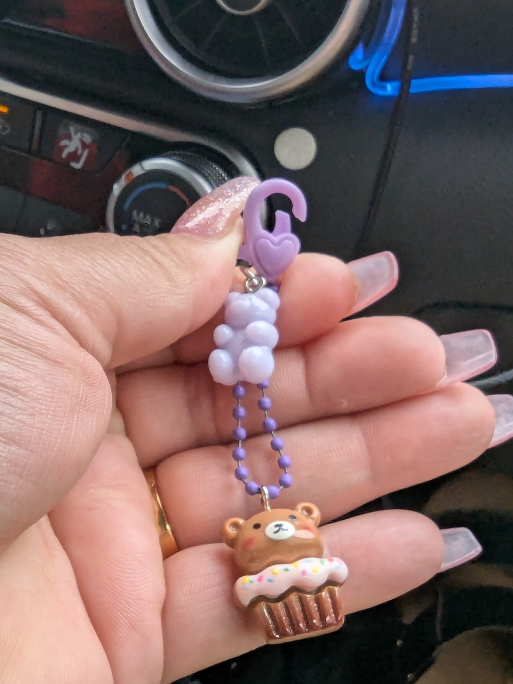 Cute Bear Cupcake Bag Zipper Charm Keychain | Lavender Backpack Purse Novelty - Picture 7 of 7